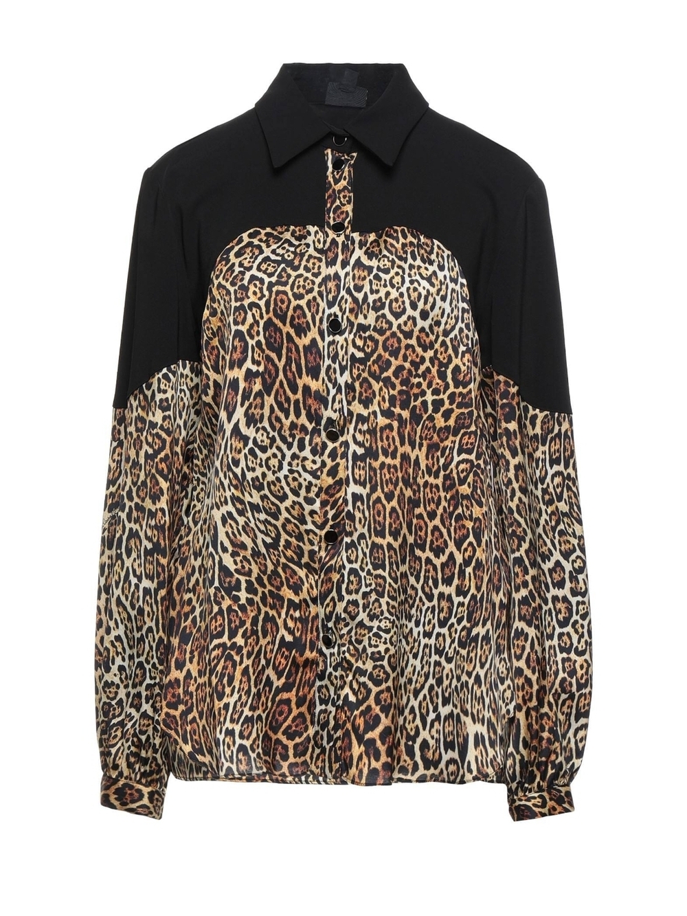 Leopard Print Button-Up Blouse with Black Yoke